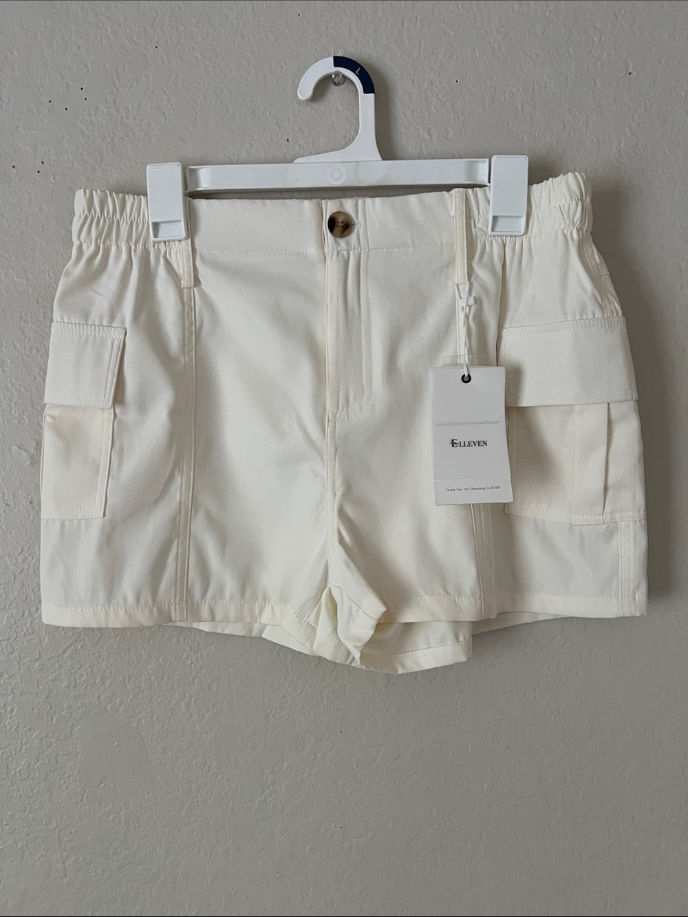 NWT ELLEVEN Imitation Silk Cotton Blend Shorts Cream Size XL
